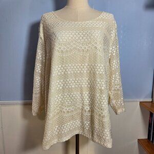 C.D. Daniels 2X Off White Ivory 3/4 Sleeve Crochet Blouse